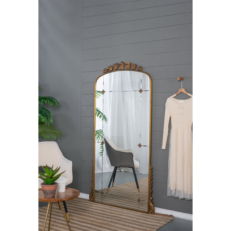 Miroir pleine grandeur 76 po x 40 po, miroir de plancher en métal doré antique pour le salon, la chambre à coucher