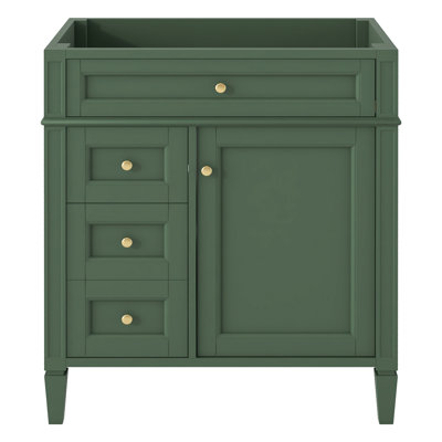 Meuble-lavabo moderne de 30 po avec 3 tiroirs et un tiroir basculant, une tablette réglable, un organisateur de porte d'armoire, une poignée texturée, du bois massif et du noir pour le rangement