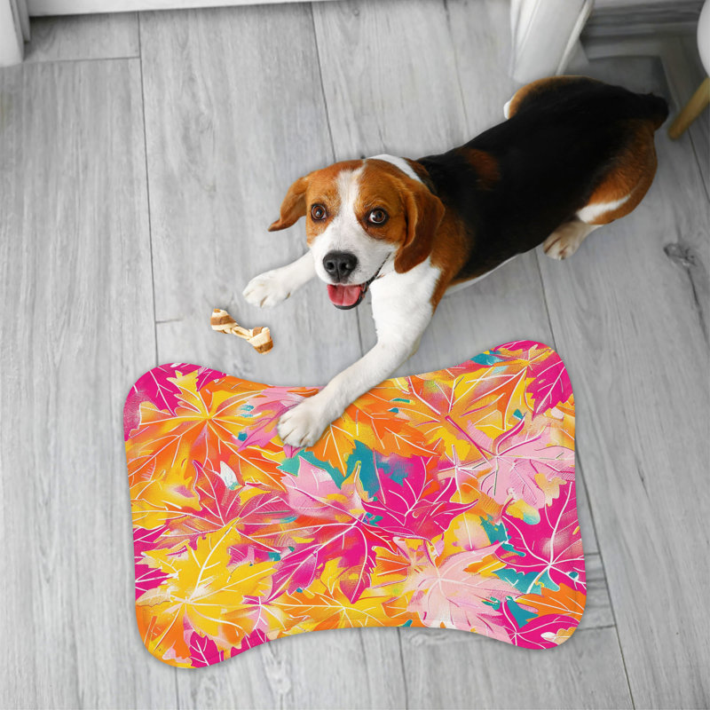 Bright Leaf Motifs - 1 Piece Bone Shape Feeding Mat