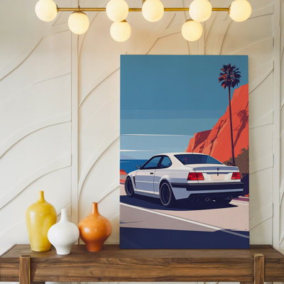 Minimalist Bmw Coastal Drive Retro Road Trip Car Canvas Wall Art Ready To Hang Gallery Wrapped Home Decor Modern Design Premium Quality