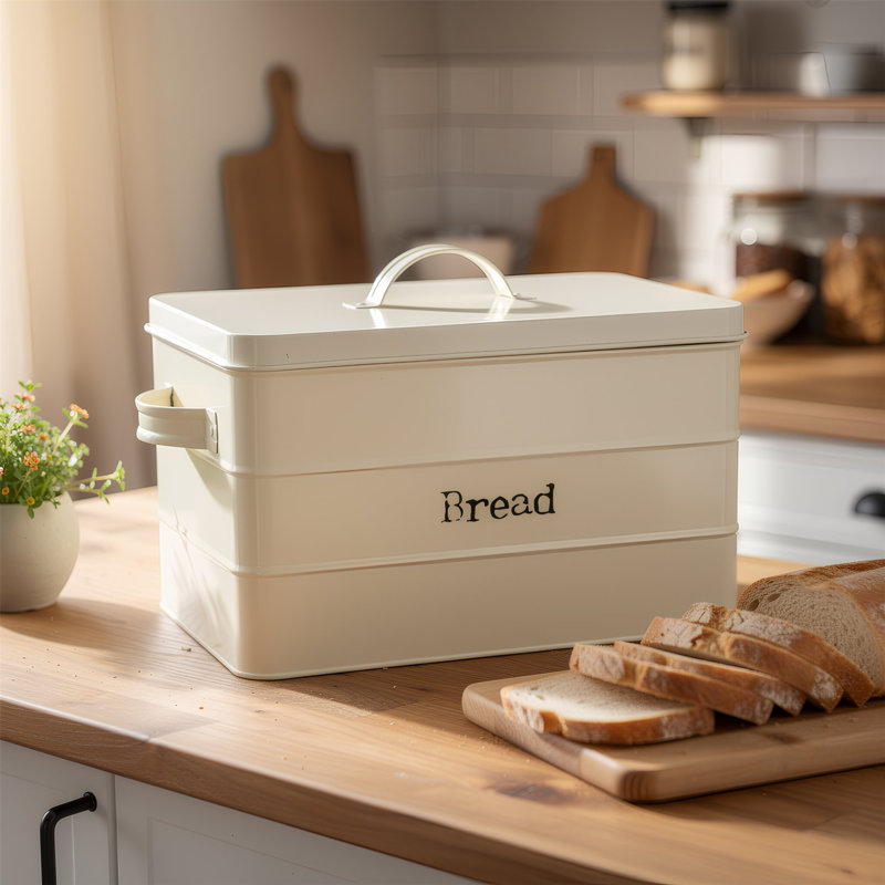 Harbour Housewares - Vintage Metal Kitchen Bread Bin - 40cm, Black