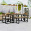 Ensemble repas 6 pièces avec table en bois d'acacia, banc et chaises rembourrées pour la cour-1401039735