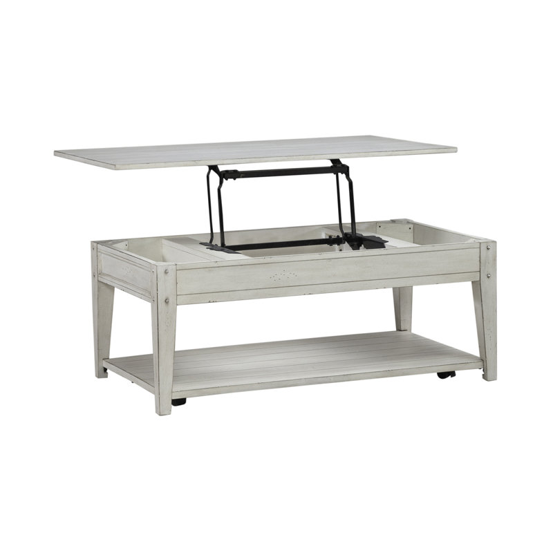 Laron Lift Top Cocktail Table w/ Casters, White