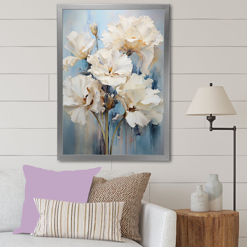 " Minimalism Carnations Bouquet ", 32" H x 16" W x 1" D, Silver Picture Frame