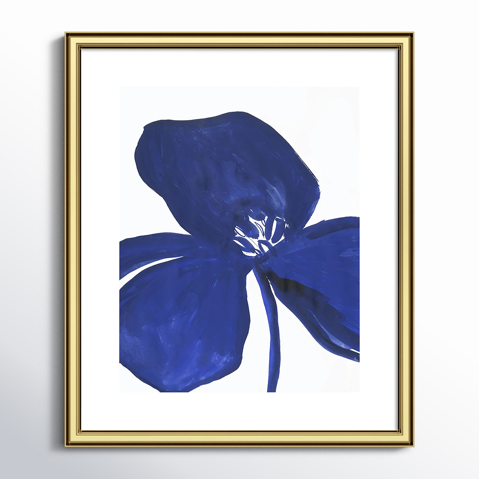 Clarisse "Indigo Petal II" Painting, Gold Framed Paper, 20.25" H x 17.25" W x 0.88" D