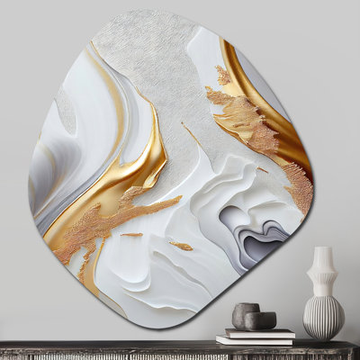 Hurd White And Gold Marble Abstract I - Marble Unique Shape Metal Wall Art, White Freeform Metal Art Print