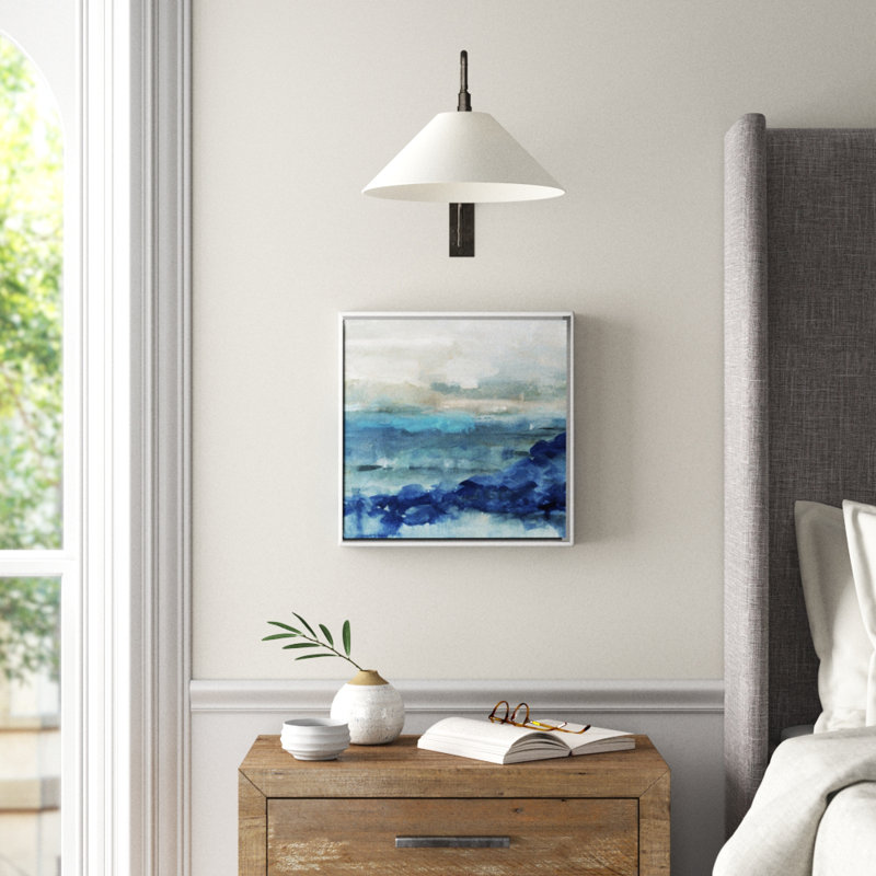 «Sea Swell I», peinture sur toile, Reproduction avec cadre flottant, H 17,7 po x l 17,7 po, Blanc
