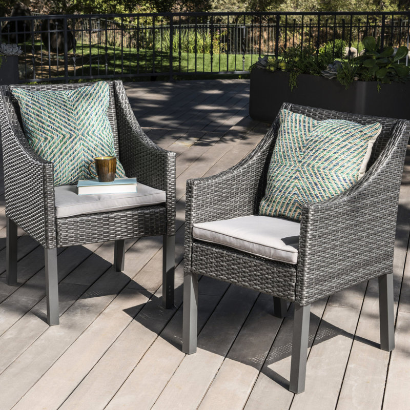 2 Grey Patio Armchairs For Eating, Modern Outdoor Chairs With Fade- Cover And Resin Construction Of Dining Armchairs, Seating Water Fade Resistance Back