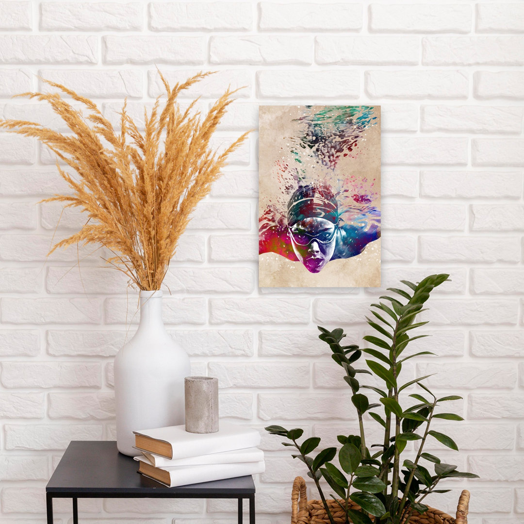 Vibrant Underwater Swimmer Contemporary Dolphin Wall Art Print