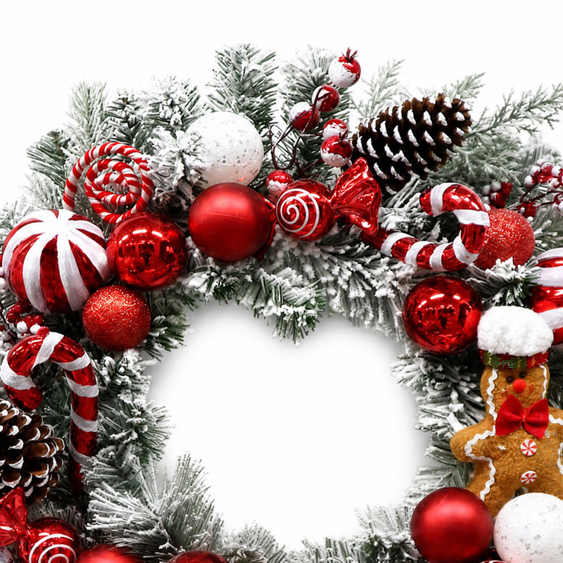 Couronne de Noël pré-illuminée de 61 cm avec bonhomme en pain d'épice, 20 lumières DEL, couronne de Noël artificielle en pin pour la décoration intérieure ou extérieure