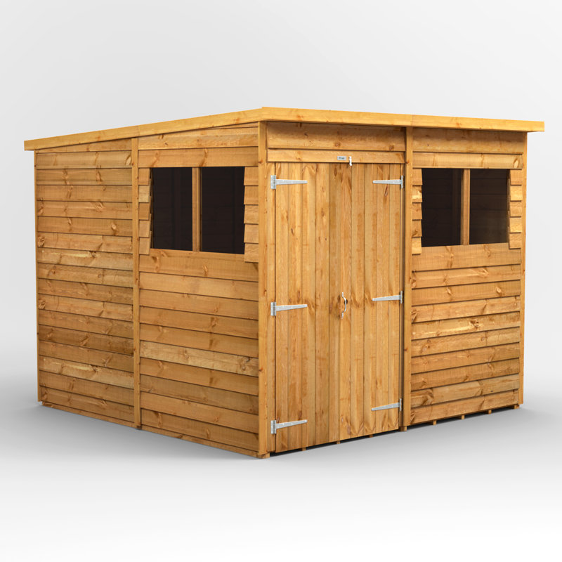 Powersheds 8 x 8ft Timber Overlap Pent Garden Shed, Double Doors