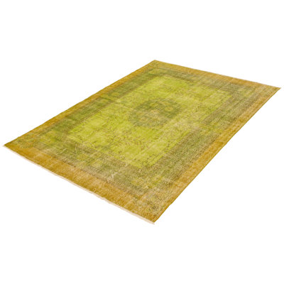 Tapis vert lime en laine noué à la main de conception unique 2000S 6 pi 11 po x 10 pi 7 po Oktam