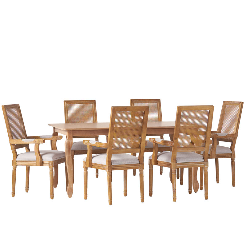 Ensemble de salle à manger extensible 7 pièces Felipe, Naturel, Gris clair / naturel