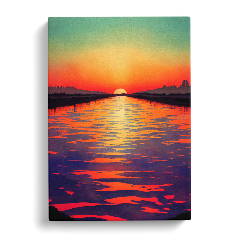 Sunset Watercolour Art No.3 - Wall Art, 50cm H x 35cm W x 2cm D, No Matte, Wrapped Canvas