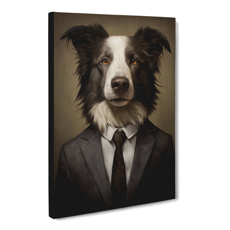 Border Collie In A Suit No.2 - Print on Canvas, 76cm H x 50cm W x 3cm D