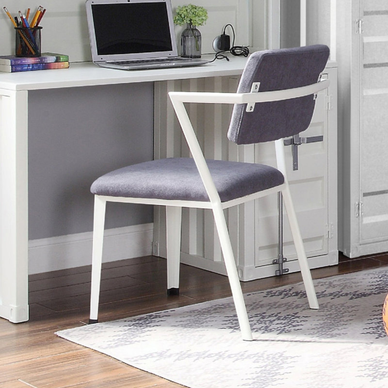 Chaise de bureau en métal avec coussin rembourré, gris et blanc
