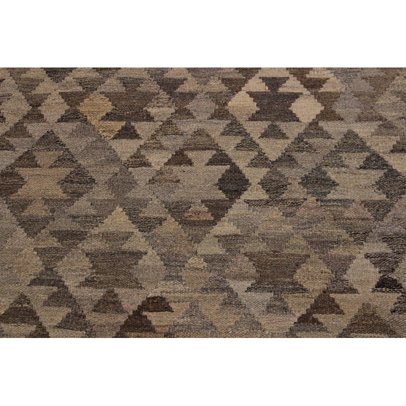 Tapis brun en laine fabriqué à la main de conception unique 5 pi 8 po x 7 pi 11 po Kilim Loyalti