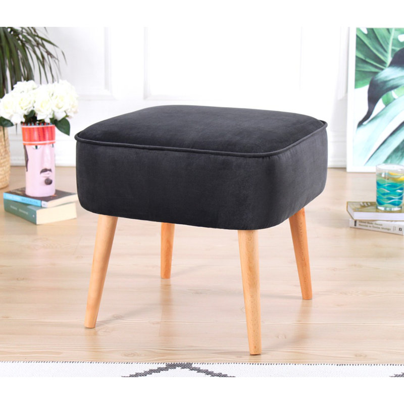 Luxury Velvet Pouffe with Wooden Legs, Dark Grey | 17.7 x 17.7 x 16.9 inches | 100% Velvet, 35 DNS Orthopedic Sponge with 2.4-inch Thickness | Ideal for Bohemian & Scandinavian Décor, Stylish & Comfortable Accent