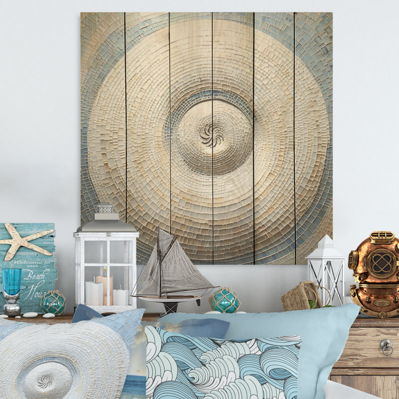 Coquillage argenté tourbillonnant - Nautilus, art sur bois de pin naturel, H 30 po x l 30 po