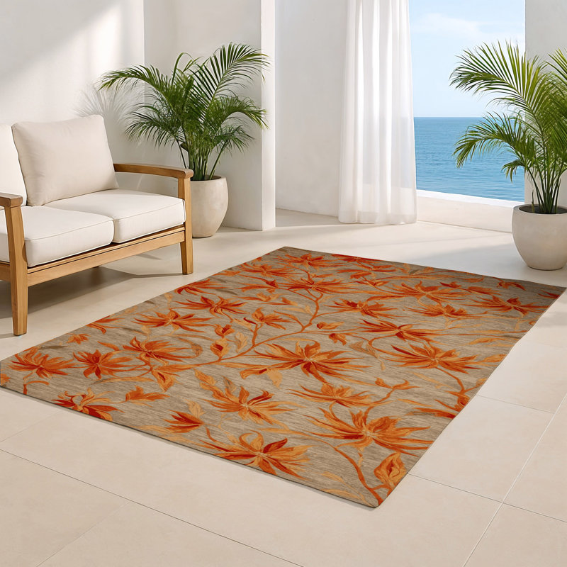 Tapis beige d'intérieur et d'extérieur Botanical, Rectangulaire 2 pi x 3 pi