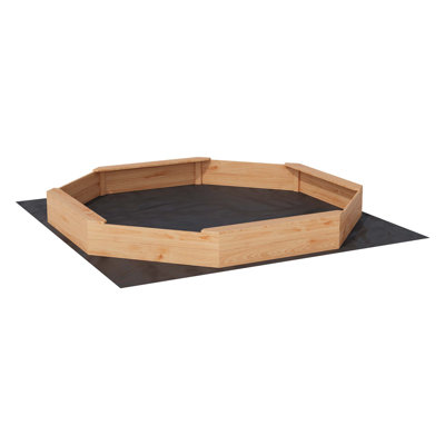 Wooden Octagon Sandbox with Cover, Outdoor Sand Box with 4 Bench Seats, Nylon Cover, Bottom Liner, Large Sandpit for Ages 3-8, Spacious Kids Sand Pit for Beach, Patio, Backyard(82x82in)
