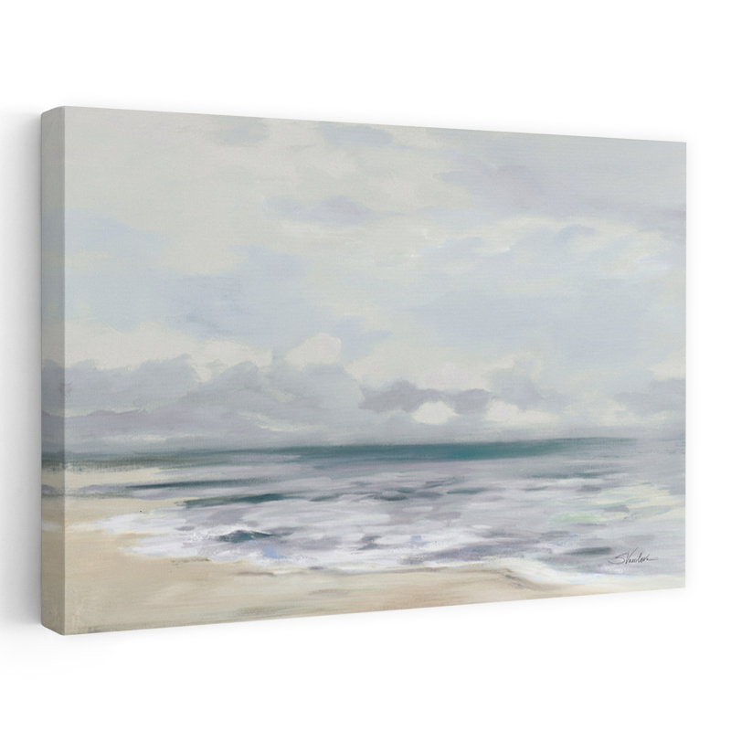 Tempête matinale côtière bleu gris blanc plage brun, H 48 po x l 32 po