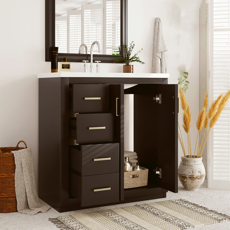 Ensemble de meuble-lavabo autonome 30 po avec lavabo en céramique et cadre en bois massif noir