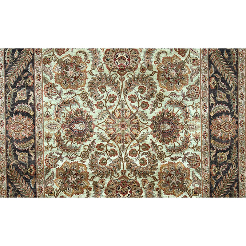 Tapis beige en laine noué à la main de conception unique 9 pi 1 po x 12 pi