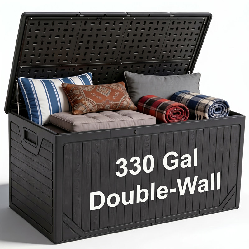 Coffret de rangement extérieur Jaxenor 330 gallons, très grand coffre de rangement étanche en résine pour coussins de terrasse, outils de jardin, accessoires de piscine et mobilier de jardin, noir