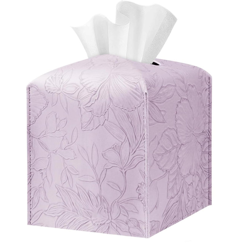 PU Leather Tissue Organizer with Bottom Belt and High Performance Hook and Loop Fastener, Purple
