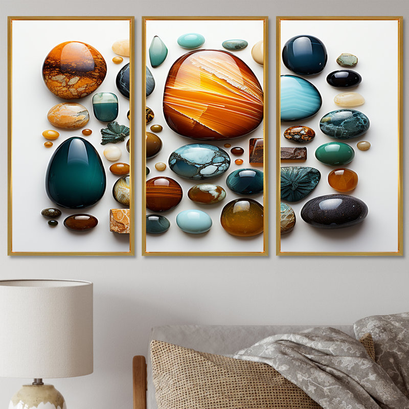Ensemble de salon Crichlow - Spiritual Stone Wall Art, Cadre flottant doré, H 32 po x l 48 po x P 1 po