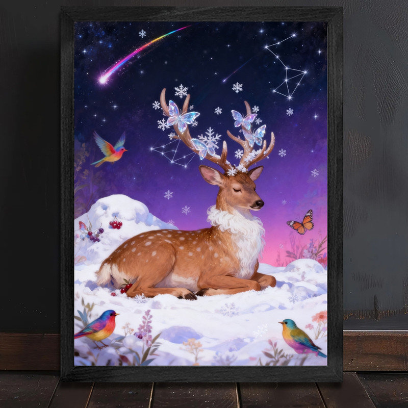 Cadre noir avec encadrement noir, impression d'art encadré enchanteur festif, H 37 po x l 25 po