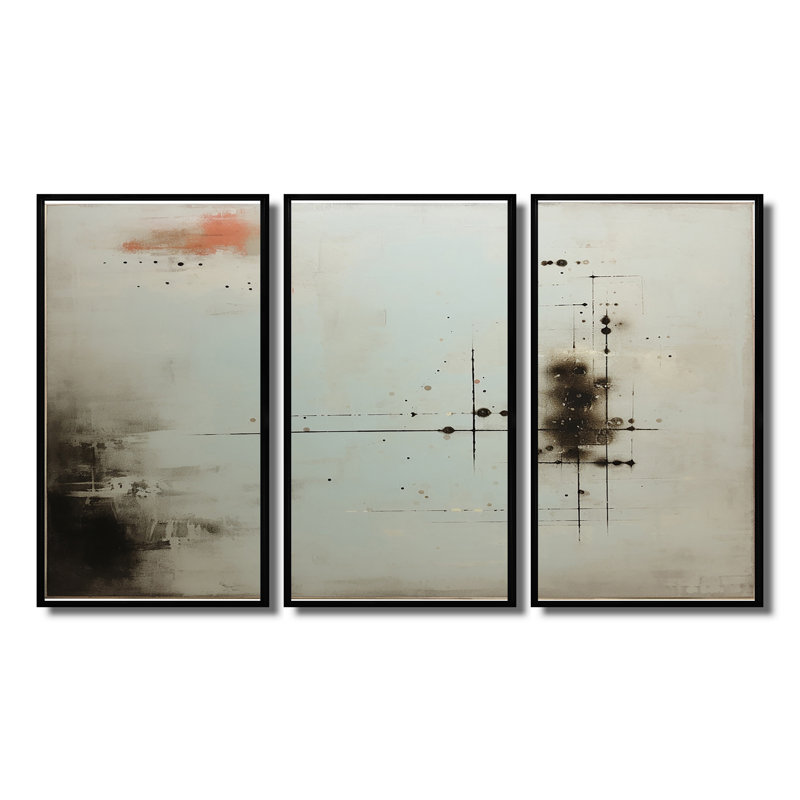 Conundrum Minimal Grey Black - Abstract Art, Cadre flottant noir, H 40 po x l 60 po x P 1 po