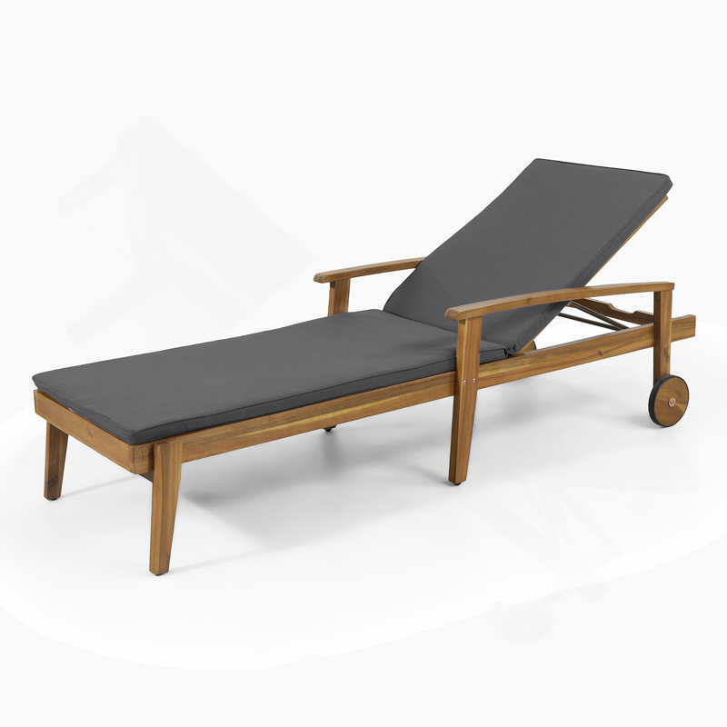 Chaise longue en bois d'acacia durable avec positions réglables et coussins non poreux, pour la détente en plein air, Gris