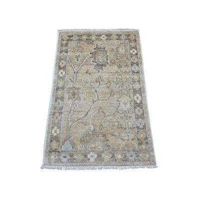 Brun écru 1 pi 10 po x 3 pi, teinture végétale, noué à la main 100% laine, motif angus afghan Oushak avec motif de vignes, tapis oriental, tapis oriental