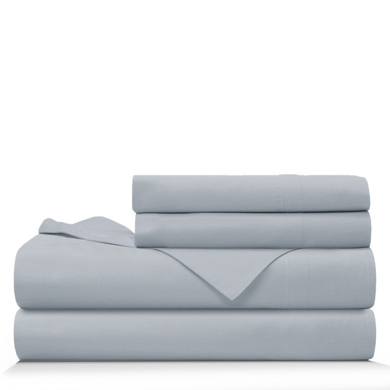Farm to Home Dreamy Organic Cotton Sheet Set, Cool 300TC Sateen, Sky, Split King Sheet Set