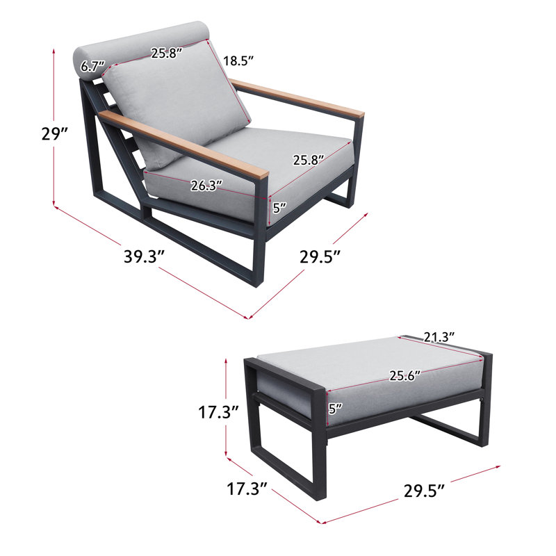 Aluminum Outdoor Lounge Chair with Ottoman