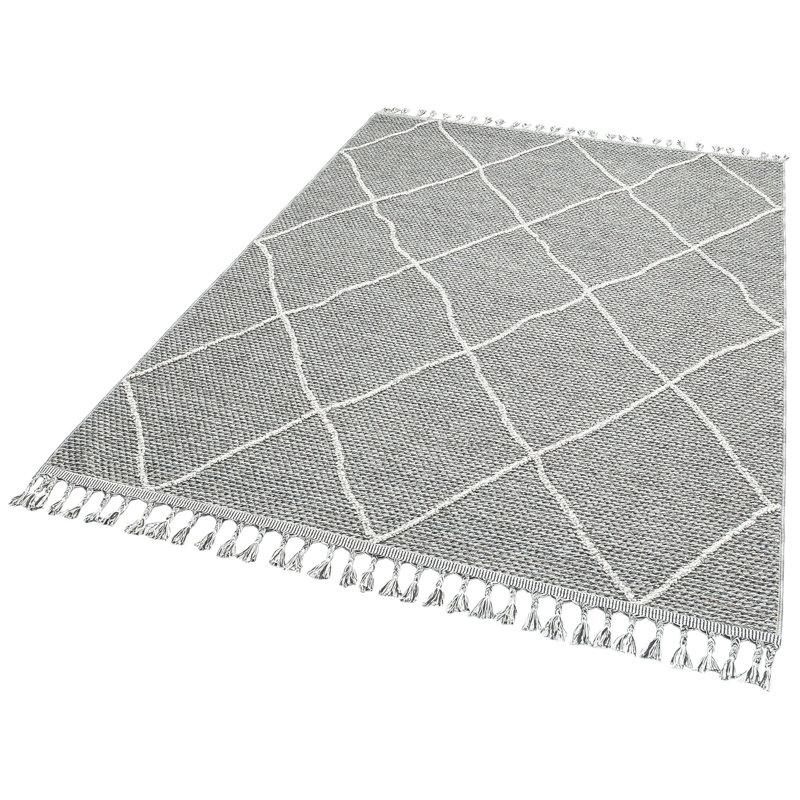 Menderes Flatweave Grey/White Rug, Rectangle 2'7" x 4'11"