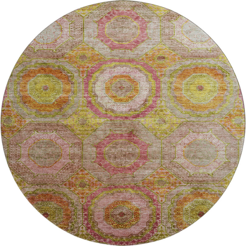 Premium Machine Washable Mayfield AMF2049 Panel Rug, Orange, 8' Round