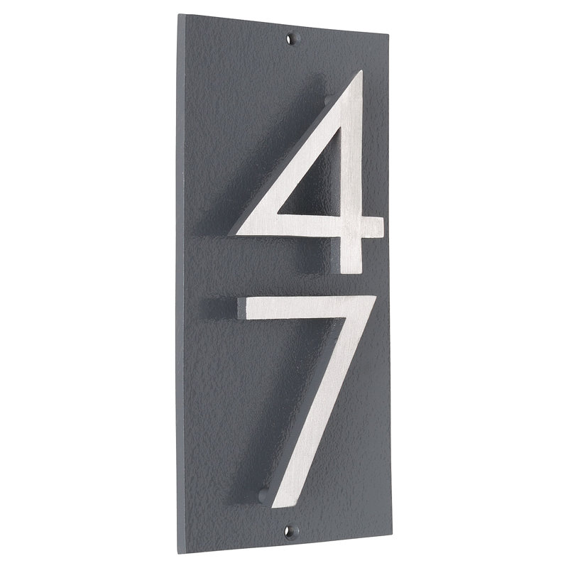 Plaque d’adresse murale sur 1 ligne flottante, Gris, Nickel satiné deux tons, Oui
