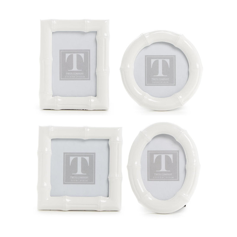 Ensemble de 4 cadres photo en résine imitation bambou brillant, 11,4 cm de hauteur, formes ronde, ovale, carrée, rectangulaire et verticale.