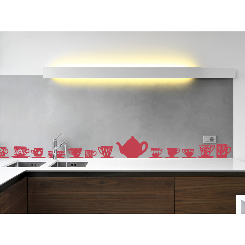 Décalcomanie murale tasses de thé, H 23 po x l 24 po x P 0,01 po, Rouge Dahlia