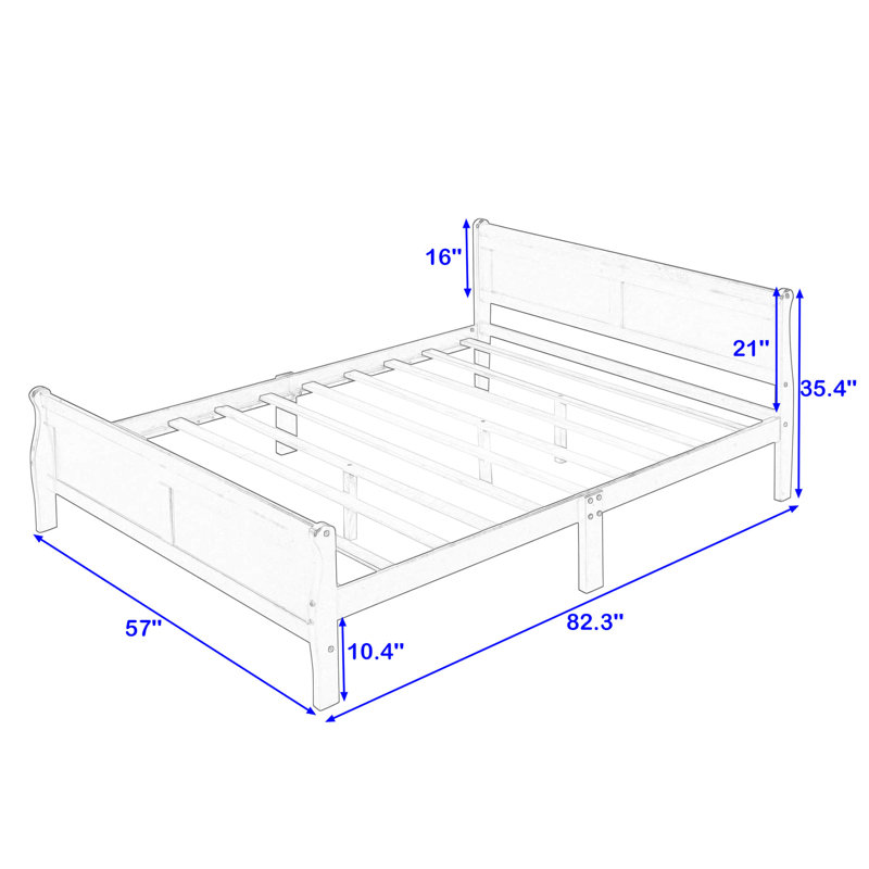 Lit plateforme en bois avec tête et pied de lit, Espresso, Complète