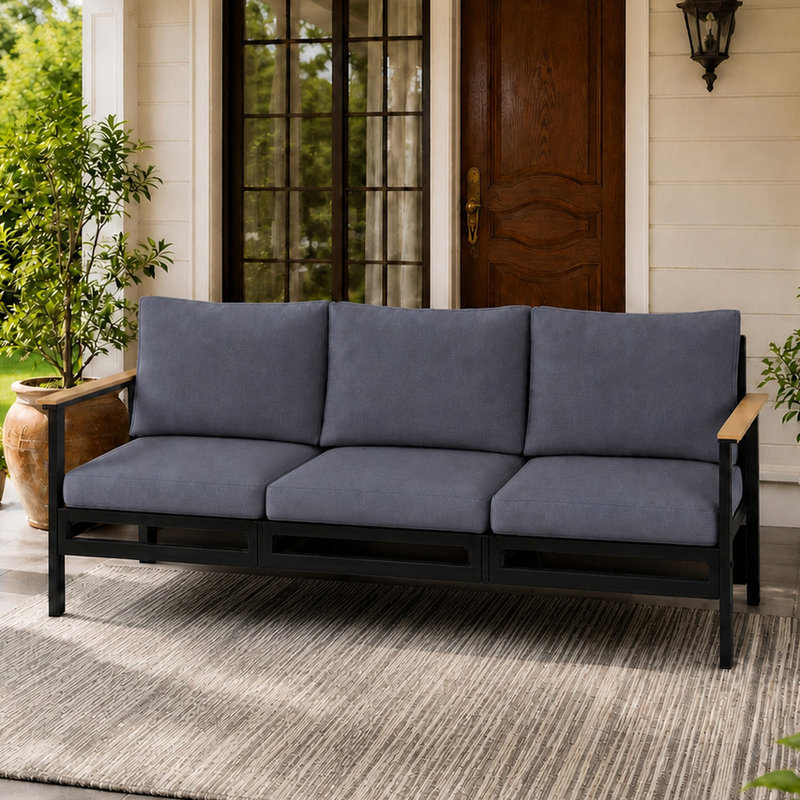 Canapé d'extérieur droit de 80 po de largeur, siège pour 3 personnes avec coussins moelleux, structure en acier robuste résistant aux intempéries pour balcon de jardin, gris