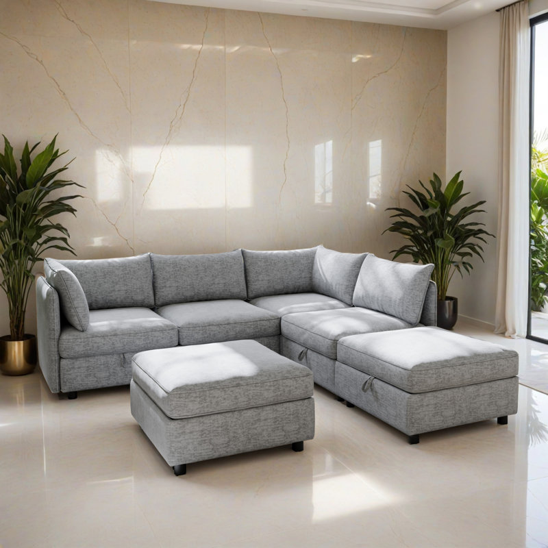 Canapé-lit modulaire 6 pièces pour salon, Gris chenille