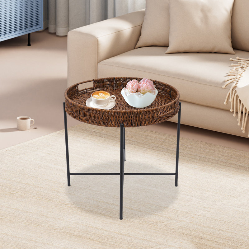 18.8" Foldable Braided Round Side Table