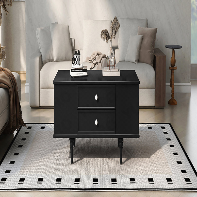 Table basse moderne moderne avec quatre tiroirs, deux compartiments de rangement cachés latéraux, table basse en bois de 47,2 po avec poignées en métal et quatre pieds en bois massif pour le salon