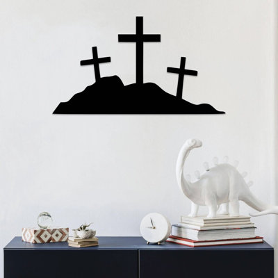 Hill of Crosses Metal Wall Art - Religious Landmark Decor - Christian Faith Cross Silhouette Design - Spiritual Wall Hanging - Rustic Outdoor Indoor Decor - Modern Industrial Metal Sculpture - Inspirational Statement Art Piece