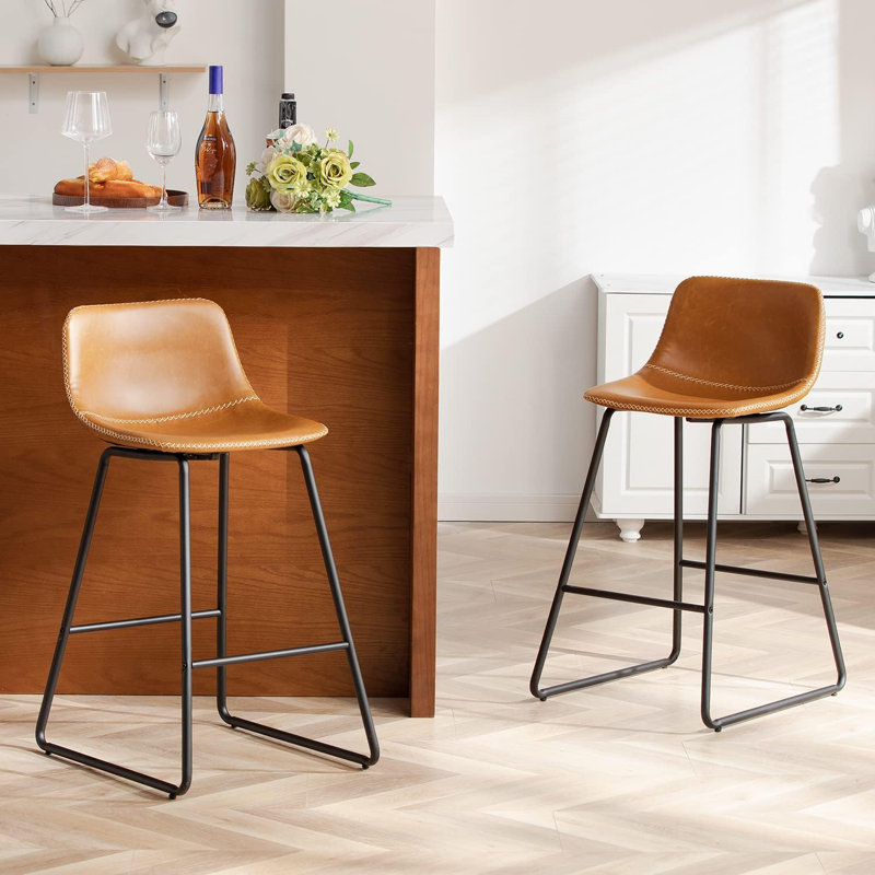 Bar Stools of 2/3/4, 26/30 Inch Counter Height Barstools with Back Faux Leather Bar Height Stools for Kitchen Island Counter