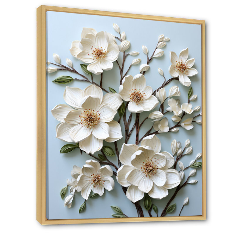 Dogwood Field Pointillism Collage IV sur toile, H 20 po x l 12 po x P 1 po, Cadre naturel flottant